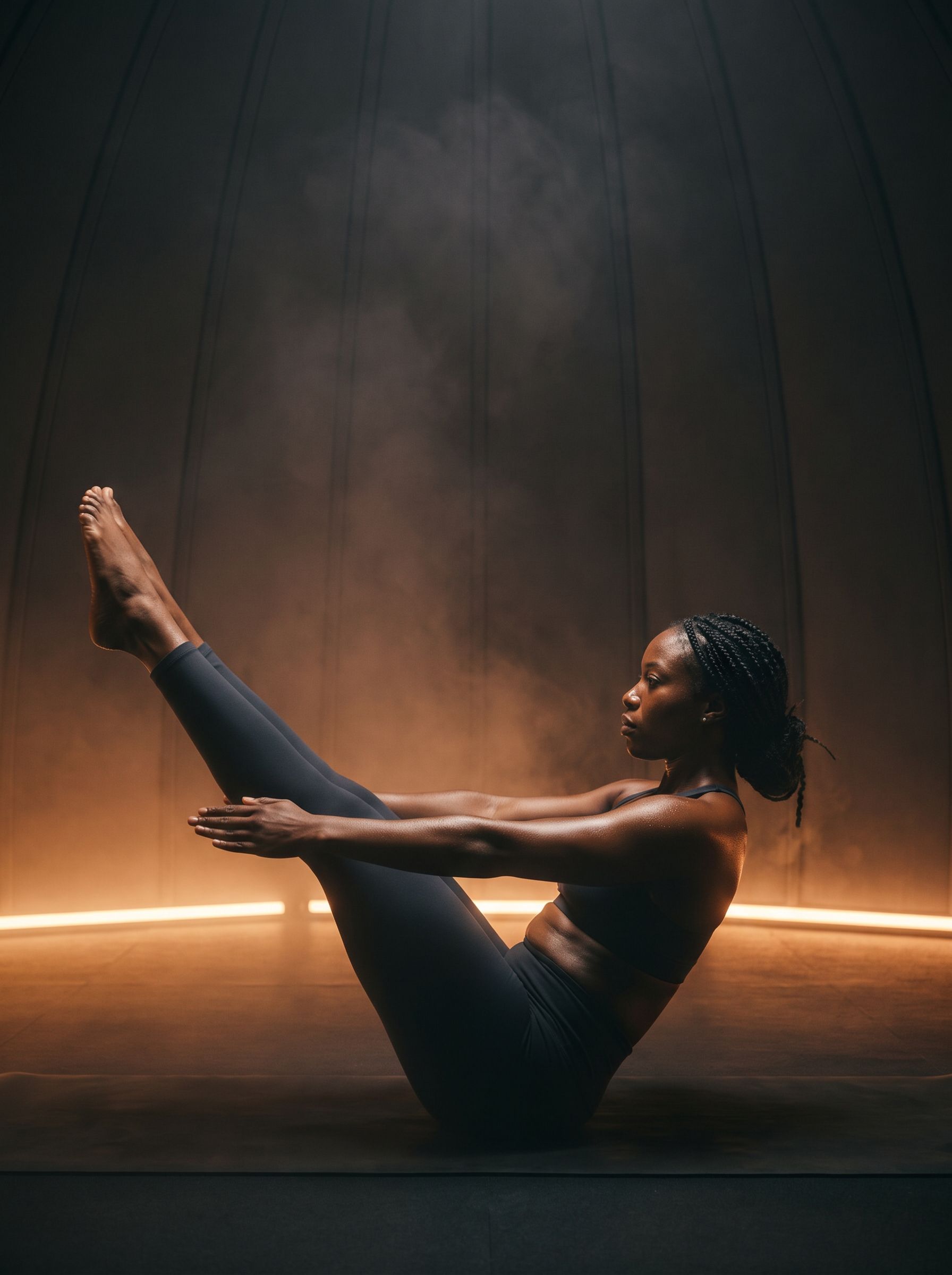 Woman holding a pilates teaser inside the pod