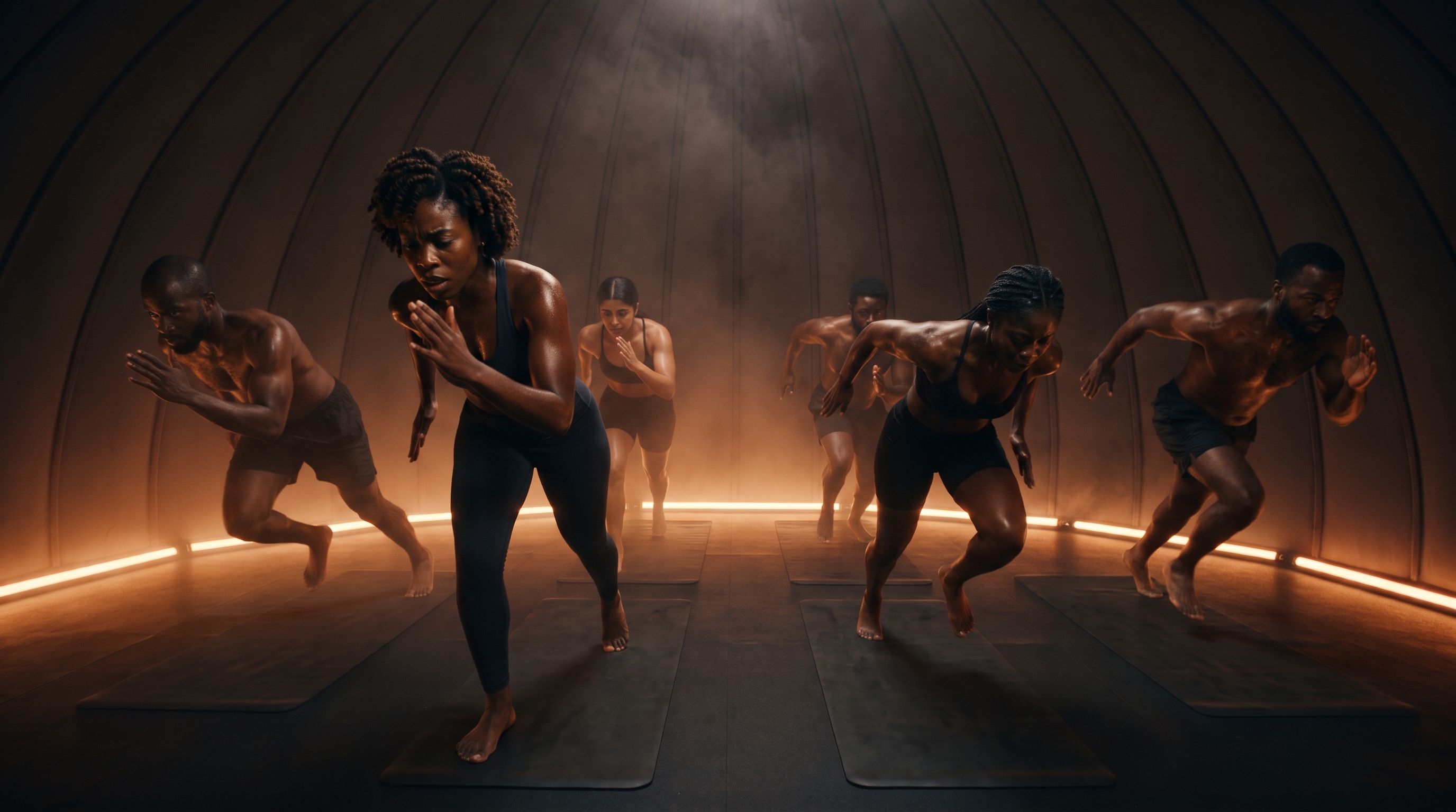 A high-intensity interval class mid mountain-climbers inside the pod