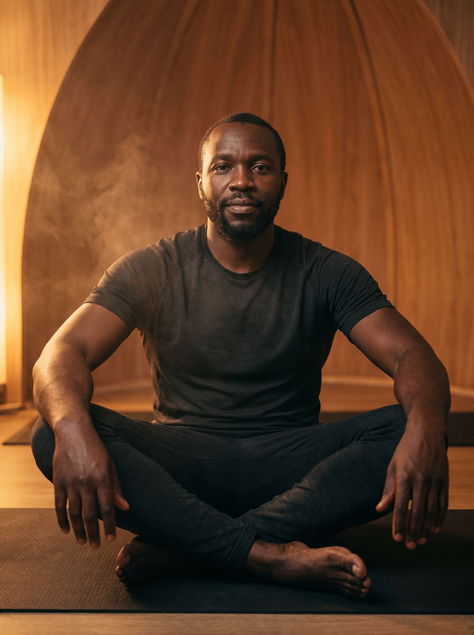 Portrait of a breathwork instructor seated in the pod