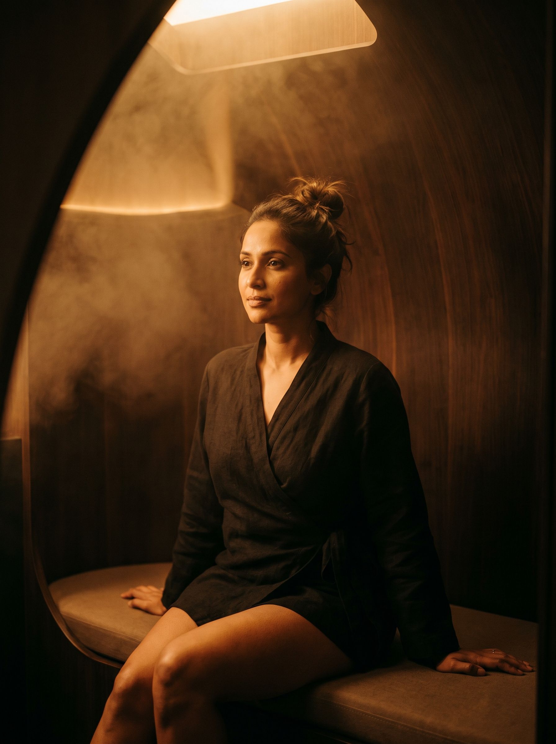 The founder of The Pod, seated inside the studio