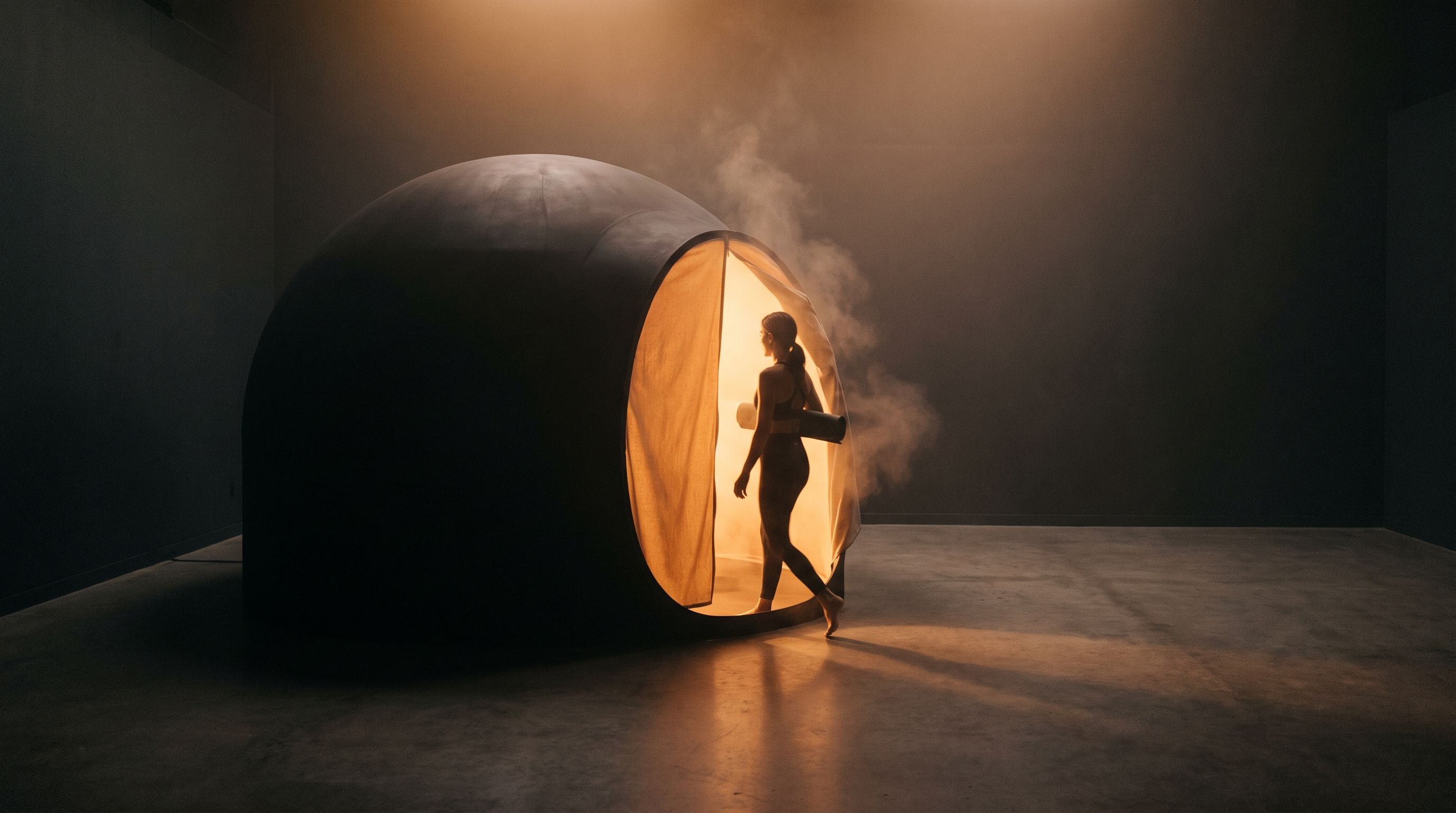 The pod glowing warm from within, a silhouette stepping inside